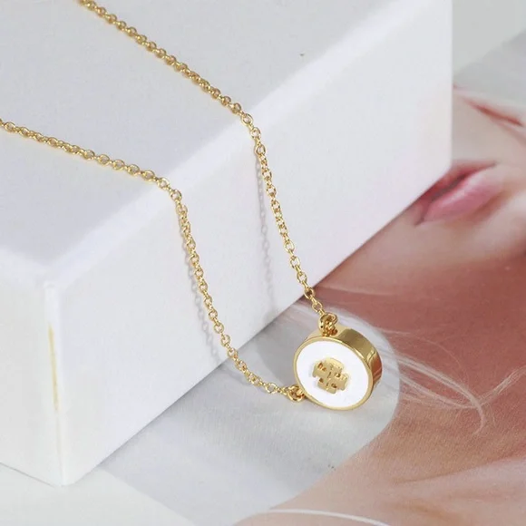 Tory Burch Gold and White Clover Pendant Necklace - Picture 6 of 6